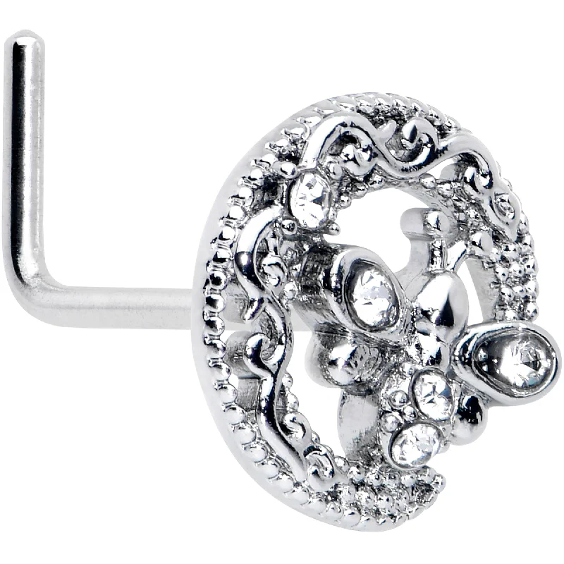 Nose Rings for Everyday Fashion and Comfort -20 Gauge 7mm Clear Gem Lunar Dragonfly L Shape Nose Ring Nose Rings for Everyday Fashion and Comfort -20 Gauge 7mm Clear Gem Lunar Dragonfly L Shape Nose Ring
