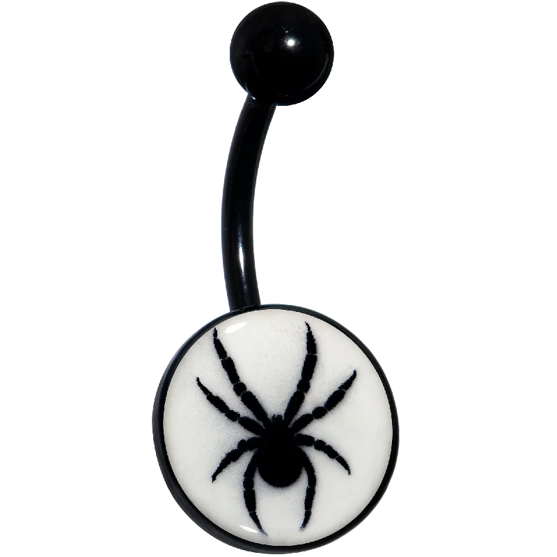 Belly Rings for Edgy Fashion -Black Glow in the Dark Black Widow Spider Belly Ring