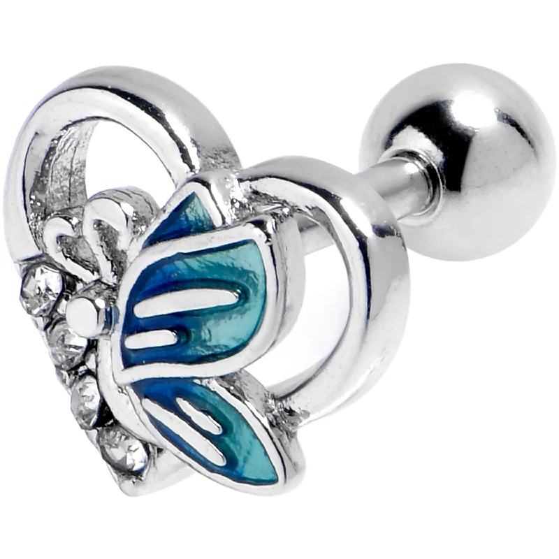 Women's Earrings – Elegant Designs for Every Personality--16 Gauge 1/4 Clear Gem Butterfly Love Blue Cartilage Tragus Earring