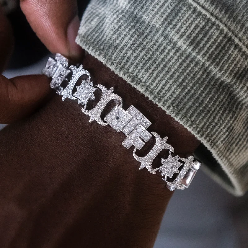 Men's Stretch Leather Bracelets-Lil Durk OTF Baguette Infinity Bracelet- 17mm