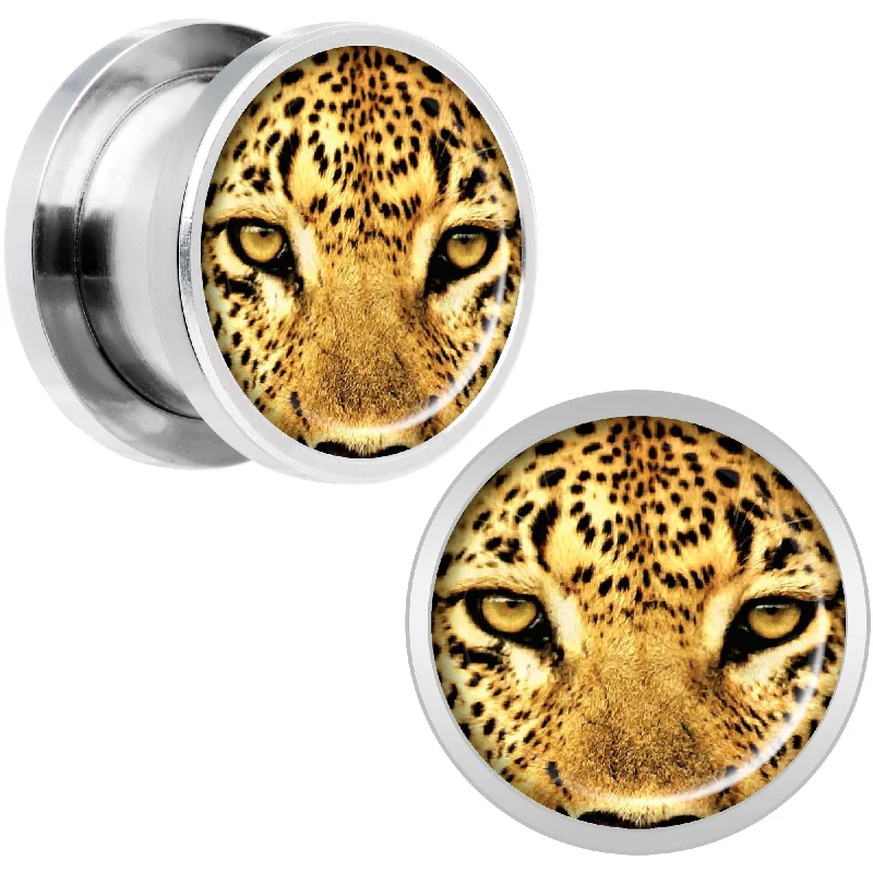 Women's Earrings – Elegant Designs for Every Personality--Full Color Leopard Eyes Steel Screw Fit Plug Set 1/2
