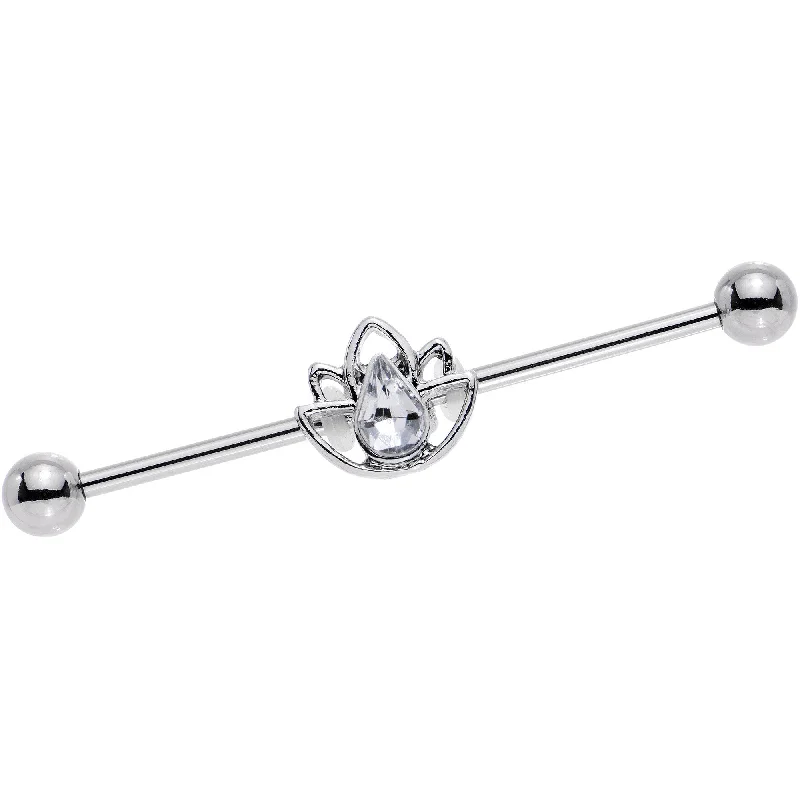 Women's Earrings – Elegant Designs for Every Personality--14 Gauge Clear Gem Lonely Lotus Flower Industrial Barbell 38mm