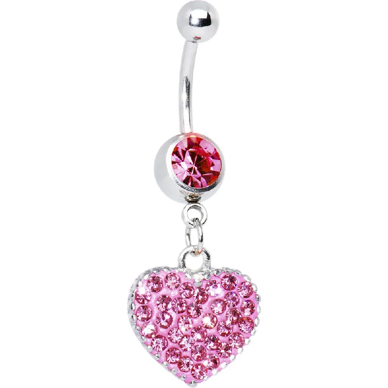 Comfortable Belly Rings for Exclusive Looks -Love Yourself Pink CZ Heart Belly Ring
