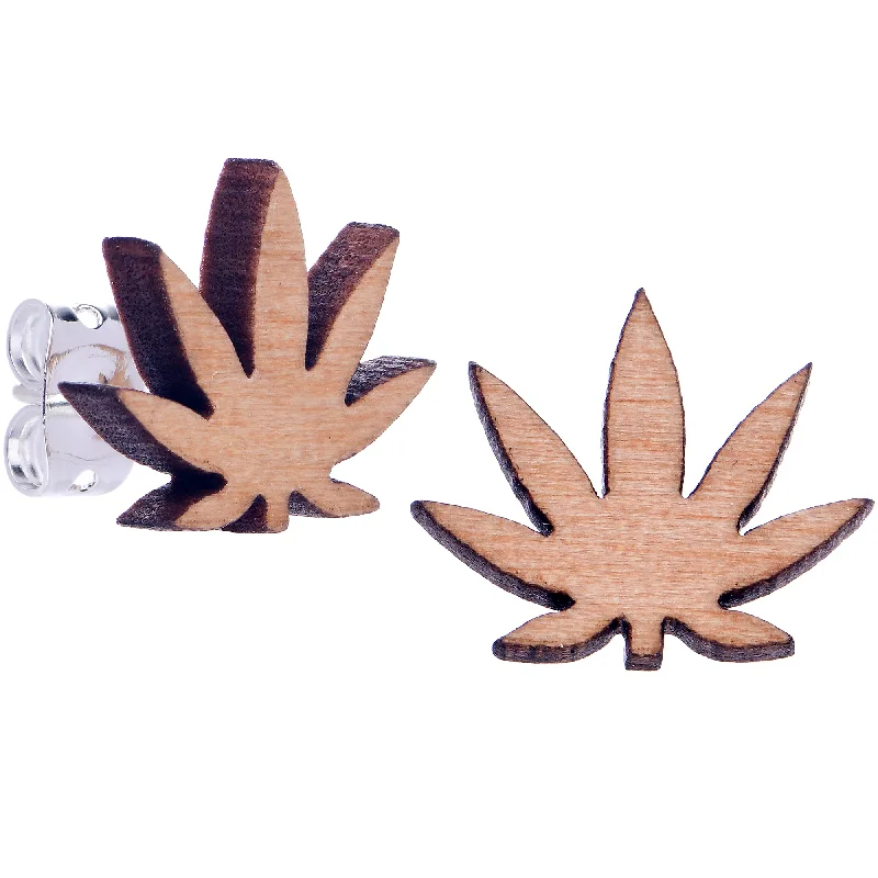 Women's Earrings – Elegant Designs for Every Personality--Natural Wood Pot Leaf Stud Earrings