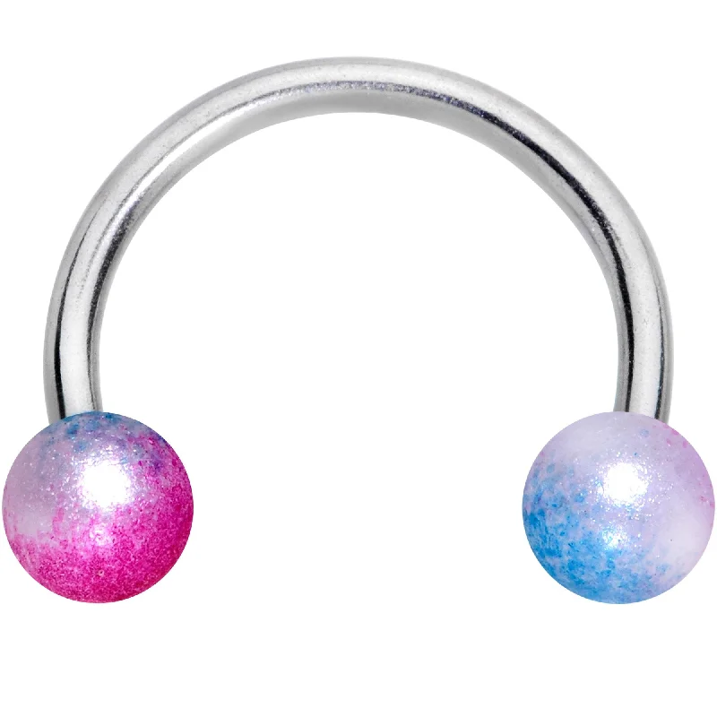 Women's Earrings – Elegant Designs for Every Personality--16 Gauge 3/8 Blue Pink Pearlescent Horseshoe Circular Barbell