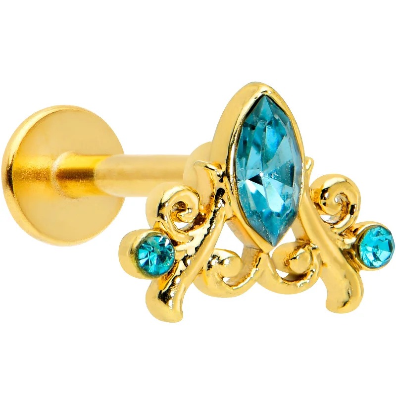 Elegant Lip Rings for Glamorous Looks16 Gauge 5/16 Blue Gem Gold Tone Elegant Diadem Labret Monroe Tragus