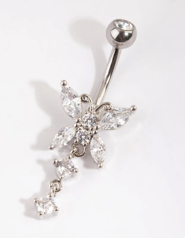 Designer Belly Rings for Dazzling Effect -Surgical Steel Butterfly Belly Bar