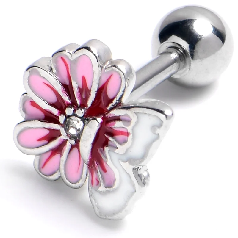 Women's Earrings – Elegant Designs for Every Personality--16 Gauge 1/4 Clear Gem Butterfly Blossom Pink Cartilage Tragus Earring