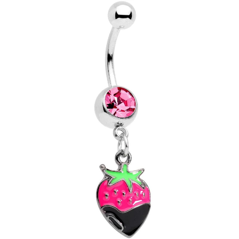 Comfortable Belly Rings with Bold Style -Pink Gem Yummy Chocolate Strawberry Dangle Belly Ring Comfortable Belly Rings with Bold Style -Pink Gem Yummy Chocolate Strawberry Dangle Belly Ring