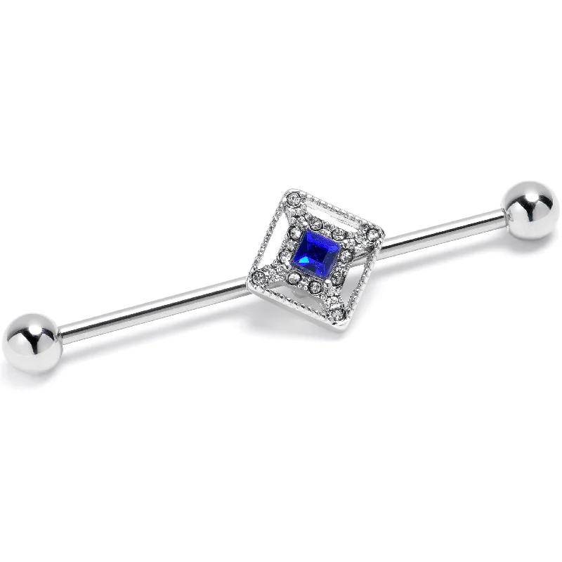 Women's Earrings – Elegant Designs for Every Personality--14 Gauge Clear Blue Gem Rhombus Royale Industrial Barbell 38mm Women's Earrings – Elegant Designs for Every Personality--14 Gauge Clear Blue Gem Rhombus Royale Industrial Barbell 38mm