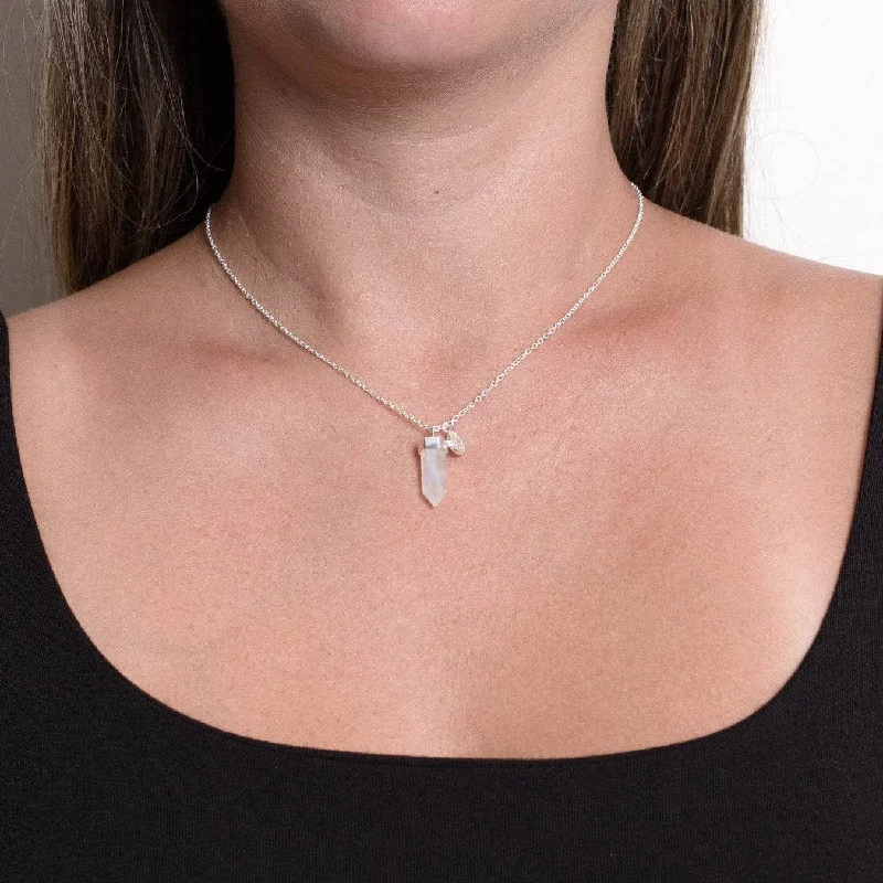 Shop Classic Women's Necklaces & Pendants with a Modern Twist-Delicate Rainbow Moonstone Crystal Point Necklace Shop Classic Women's Necklaces & Pendants with a Modern Twist-Delicate Rainbow Moonstone Crystal Point Necklace
