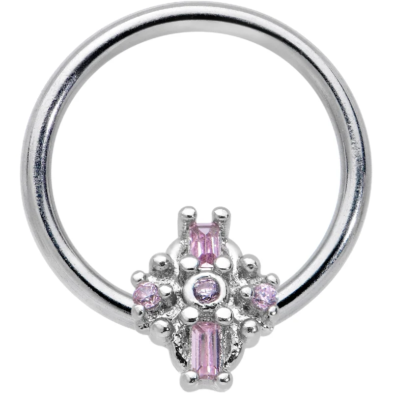 Women's Earrings – Elegant Designs for Every Personality--16 Gauge 3/8 Pink Gem Opulent Cross BCR Captive Ring