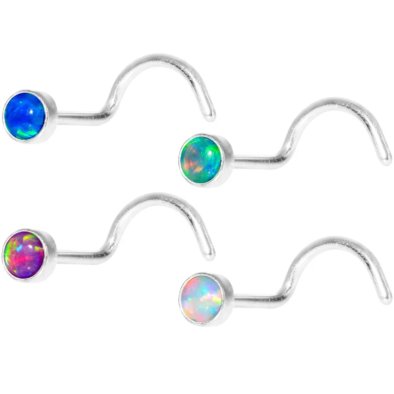 Nose Rings with Barbell Style -Multi Color 3mm Synthetic Opal Press Fit Nose Screw 4 Pack Set Nose Rings with Barbell Style -Multi Color 3mm Synthetic Opal Press Fit Nose Screw 4 Pack Set