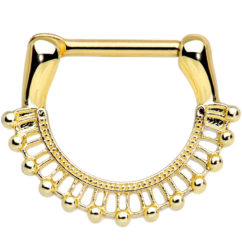 Rhinestone Nose Rings -16 Gauge 5/16 Gold Tone Textured Frill Septum Clicker