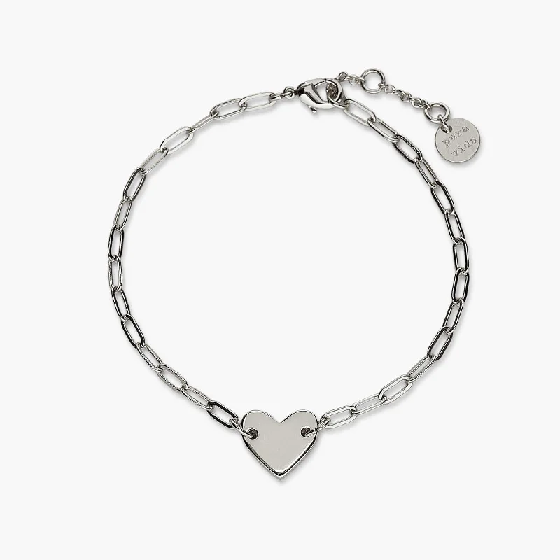 Personalized Bangles for Women-Engravable Heart Paperclip Chain Bracelet
