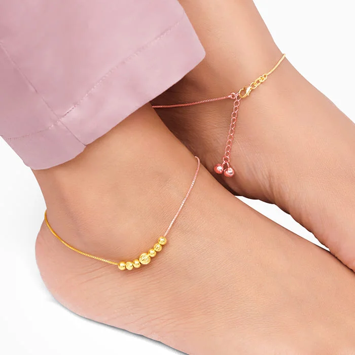 Statement Anklets for Bold Fashion Choices-Rose Gold And Golden Classic Beaded Anklet Statement Anklets for Bold Fashion Choices-Rose Gold And Golden Classic Beaded Anklet