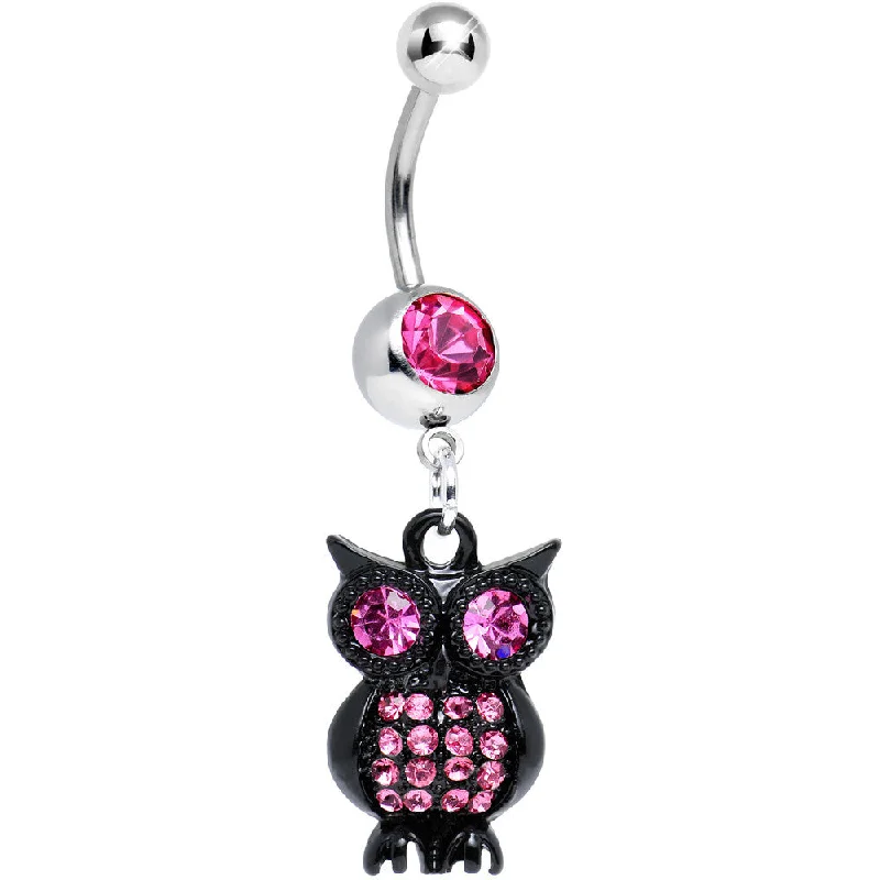 Belly Rings for Fun Fashion Styles -Pink Gem Dark and Clever Evening Owl Dangle Belly Ring Belly Rings for Fun Fashion Styles -Pink Gem Dark and Clever Evening Owl Dangle Belly Ring