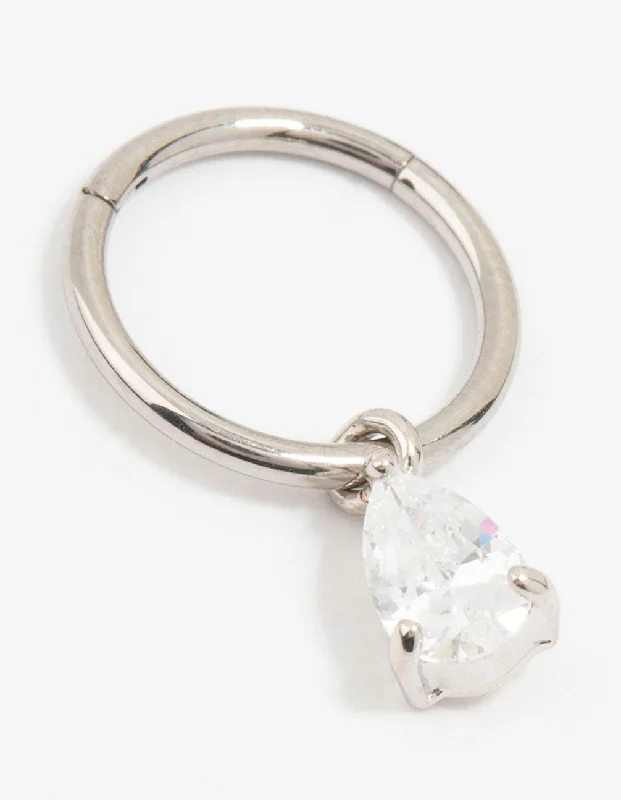Trendy Belly Rings with Shiny Stones -Titanium Pear Drop Ring Belly Ring