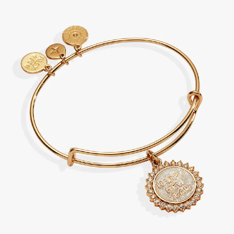 Sterling Silver Bangle Sets for Women-Happy New Year Crystal Bangle