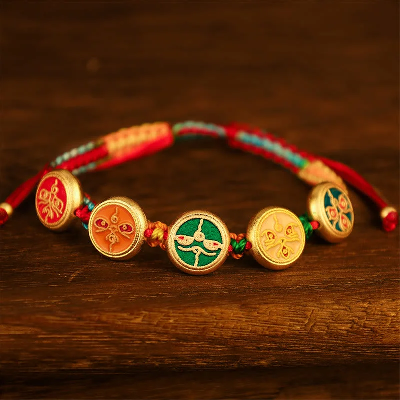 Artistic Bangles for Women-Buddha Stones Tibetan Five God Of Wealth Colorful Rope Braided Luck Bracelet