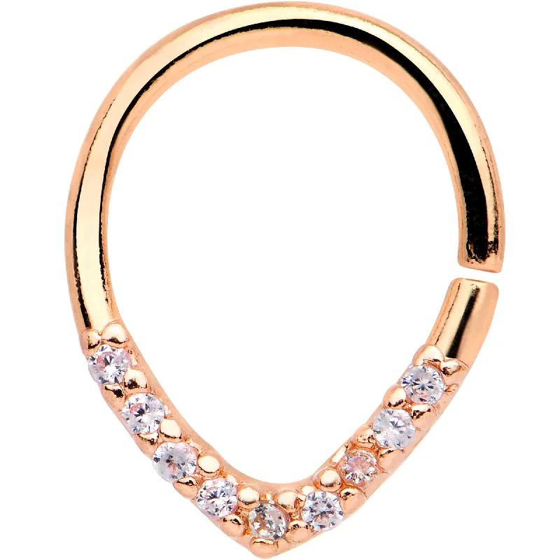 Nose Rings with Adjustable Size -16 Gauge 3/8 Clear CZ Rose Gold Tone Anodized Ellipse Seamless Ring Nose Rings with Adjustable Size -16 Gauge 3/8 Clear CZ Rose Gold Tone Anodized Ellipse Seamless Ring