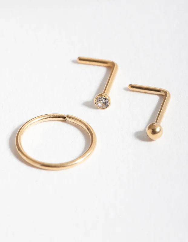 Timeless Nose Rings for Every Woman -Surgical Steel Gold Stud Hoop Nose Pack