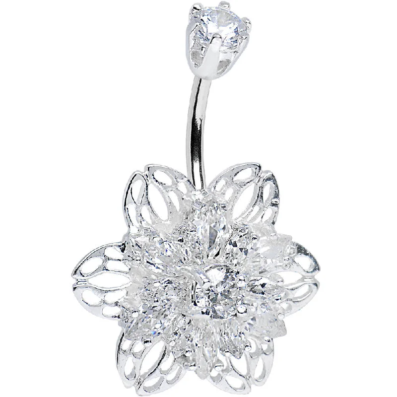 Belly Rings with Colorful Gemstones for Extra Shine -925 Sterling Silver Clear CZ 3D Bursting Flower Belly Ring Belly Rings with Colorful Gemstones for Extra Shine -925 Sterling Silver Clear CZ 3D Bursting Flower Belly Ring
