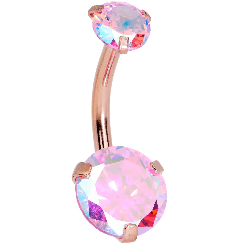 Elegant Belly Rings with Luxurious Appeal -Pink CZ Gem Rose Gold Tone Duo Internally Threaded Belly Ring Elegant Belly Rings with Luxurious Appeal -Pink CZ Gem Rose Gold Tone Duo Internally Threaded Belly Ring
