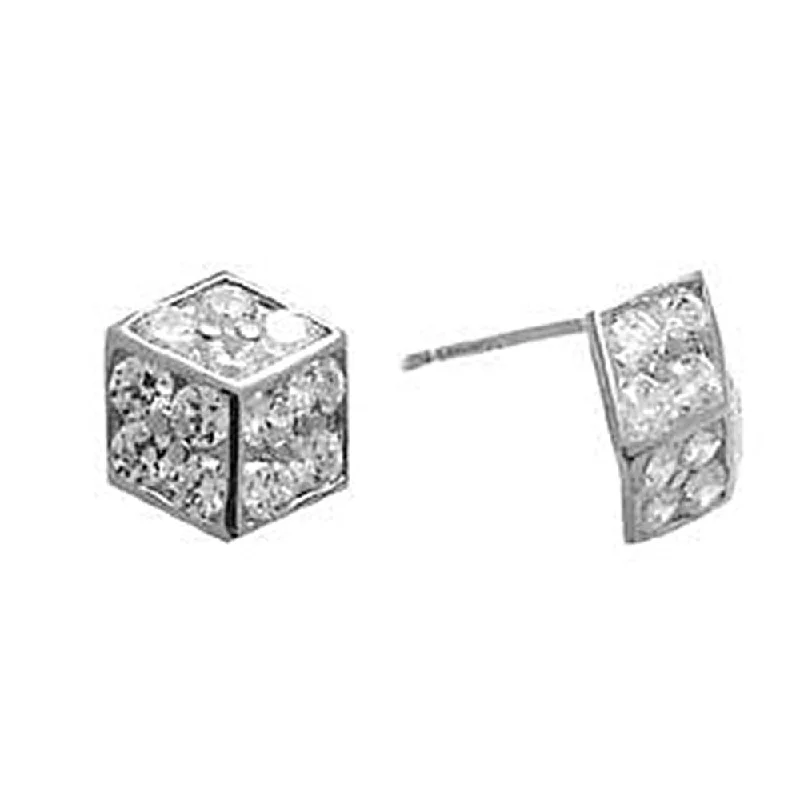 Women's Earrings – Elegant Designs for Every Personality--14kt White Gold CZ 10mm Dice Stud Earrings Women's Earrings – Elegant Designs for Every Personality--14kt White Gold CZ 10mm Dice Stud Earrings