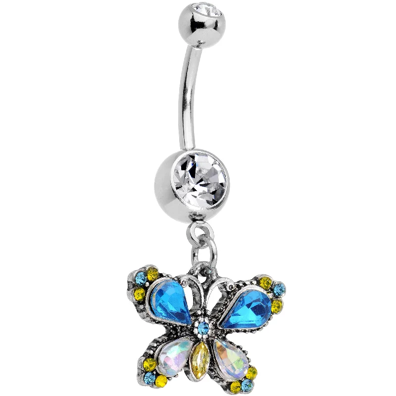Unique Belly Rings with Personalized Touch -Clear Blue Gem Funky Butterfly Dangle Belly Ring Unique Belly Rings with Personalized Touch -Clear Blue Gem Funky Butterfly Dangle Belly Ring