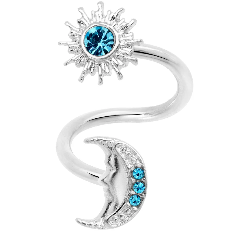 Silver Lip Rings for Bold Fashion14 Gauge 7/16 Aqua Gem Moon Spiral Twister Belly Ring Silver Lip Rings for Bold Fashion14 Gauge 7/16 Aqua Gem Moon Spiral Twister Belly Ring