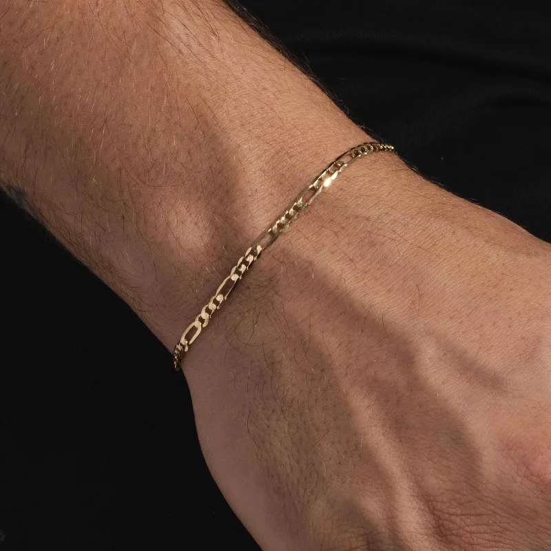 Men's Wooden Bracelets-10k Solid Gold Figaro Bracelet (3mm)