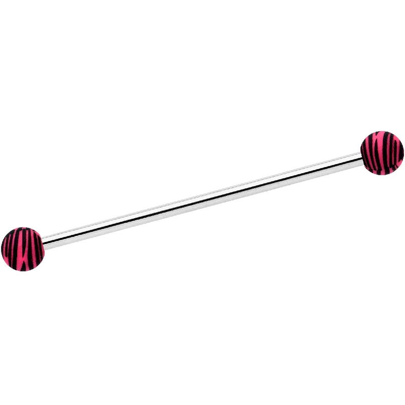 Women's Earrings – Elegant Designs for Every Personality--14 Gauge Matte Pink Zebra Stripe Industrial Barbell 38mm