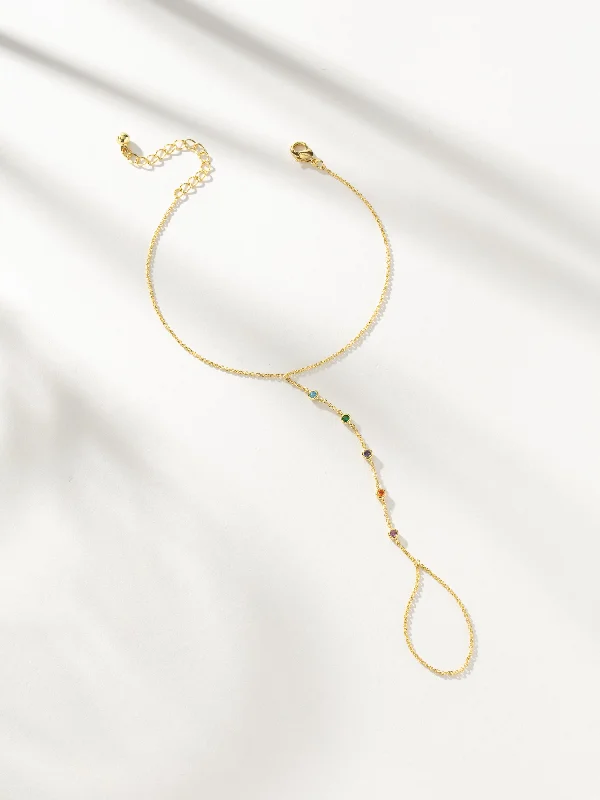 Stackable Silver Bangles for Women-Rainbow Gem Hand Chain