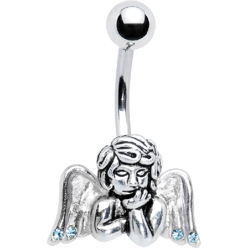 Sparkling Belly Rings for Chic Fashion -Silver Aqua Winged Angel Belly Ring Created with Crystals Sparkling Belly Rings for Chic Fashion -Silver Aqua Winged Angel Belly Ring Created with Crystals