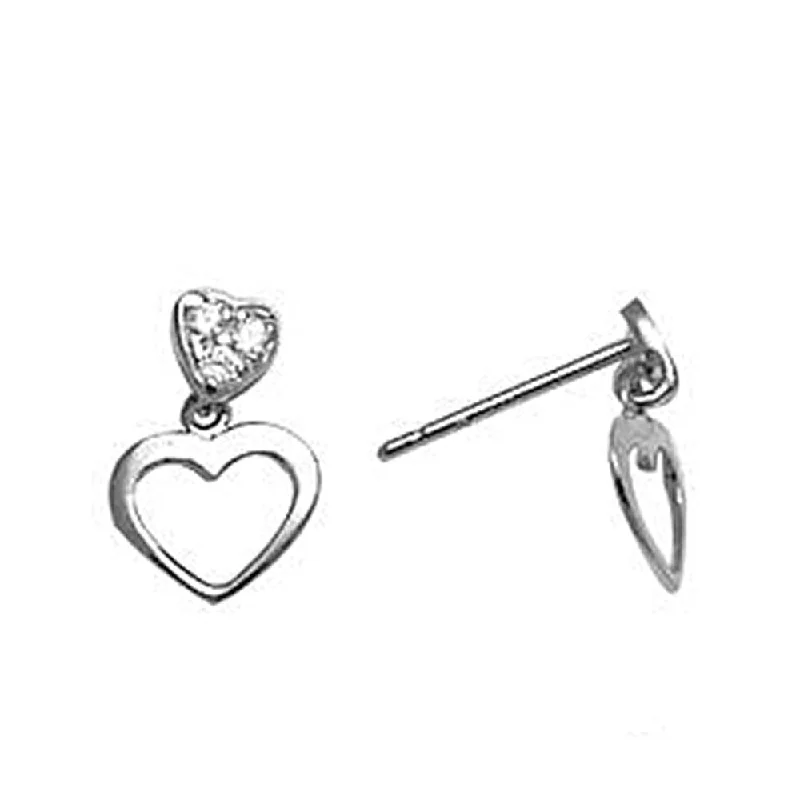 Women's Earrings – Elegant Designs for Every Personality--14kt White Gold CZ Dangle Heart Stud Earrings Women's Earrings – Elegant Designs for Every Personality--14kt White Gold CZ Dangle Heart Stud Earrings
