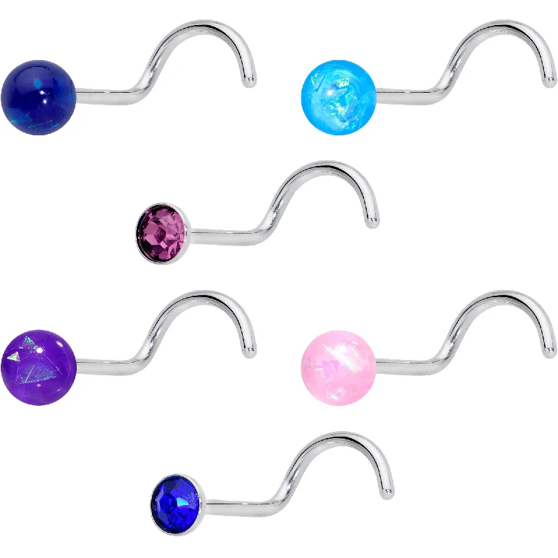 Trendy and Comfortable Nose Rings -20 Gauge Nose Screw Gem Faux Opal Pack Classy Nose Ring Set of 6 Trendy and Comfortable Nose Rings -20 Gauge Nose Screw Gem Faux Opal Pack Classy Nose Ring Set of 6