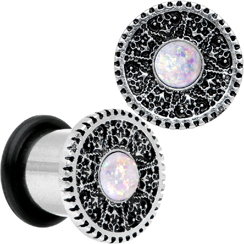 Women's Earrings – Elegant Designs for Every Personality--00 Gauge Stainless Steel Sky Wheel White Synthetic Opal Plug Set Women's Earrings – Elegant Designs for Every Personality--00 Gauge Stainless Steel Sky Wheel White Synthetic Opal Plug Set