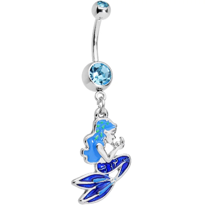 Comfortable Belly Rings for Casual Wear -Aqua Gem Brilliant Blue Mermaid Dangle Belly Ring Comfortable Belly Rings for Casual Wear -Aqua Gem Brilliant Blue Mermaid Dangle Belly Ring