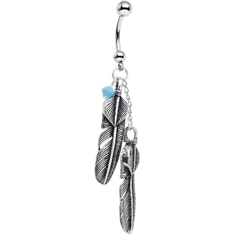 Belly Rings with Unique Shape Designs -Handmade Blue Gem Feather Belly Ring Created with Crystals Belly Rings with Unique Shape Designs -Handmade Blue Gem Feather Belly Ring Created with Crystals