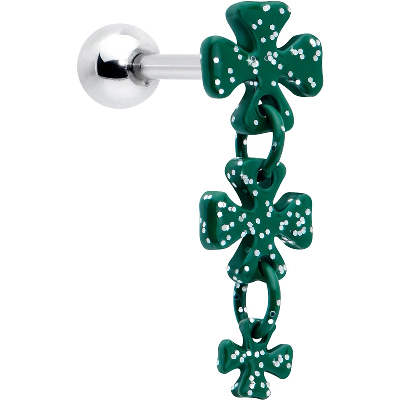 Women's Earrings – Elegant Designs for Every Personality--16 Gauge 5/16 Polka Dot Shamrock Dangle Cartilage Tragus Earring