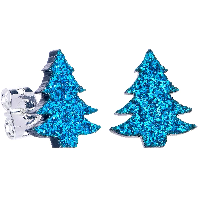 Women's Earrings – Elegant Designs for Every Personality--Aqua Blue Glitter Christmas Tree Stud Earrings Women's Earrings – Elegant Designs for Every Personality--Aqua Blue Glitter Christmas Tree Stud Earrings