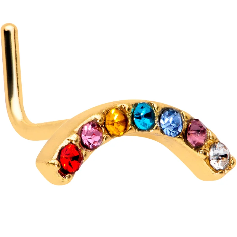 Nose Rings with Simple Designs -20 Gauge 5/16 Red Blue CZ Gem Gold Tone Rainbow Arc L Shape Nose Ring Nose Rings with Simple Designs -20 Gauge 5/16 Red Blue CZ Gem Gold Tone Rainbow Arc L Shape Nose Ring