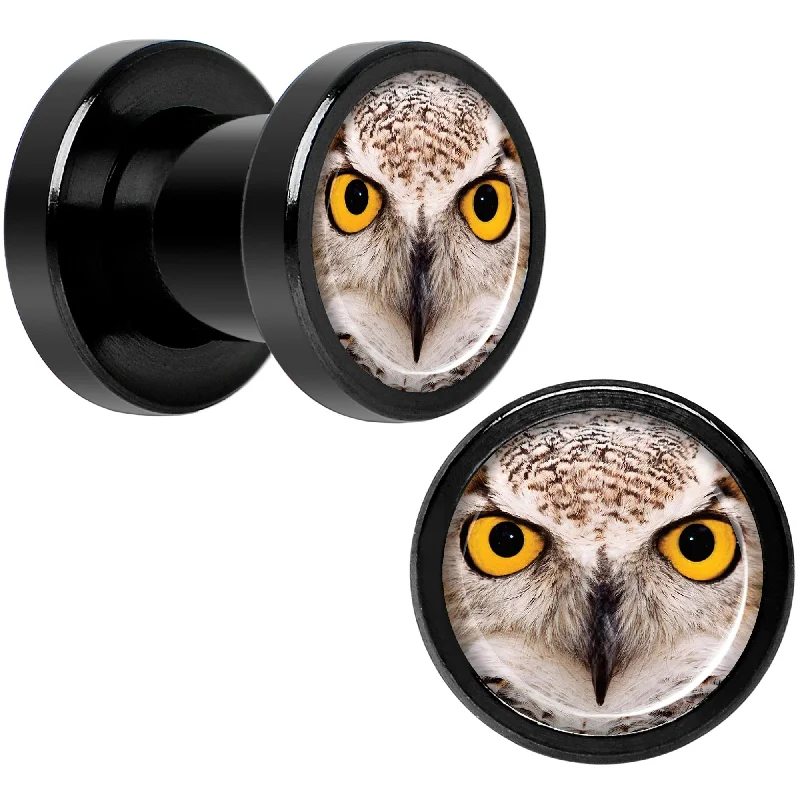 Women's Earrings – Elegant Designs for Every Personality--Full Color Owl Black Anodized Screw Fit Plug Set 2 Gauge