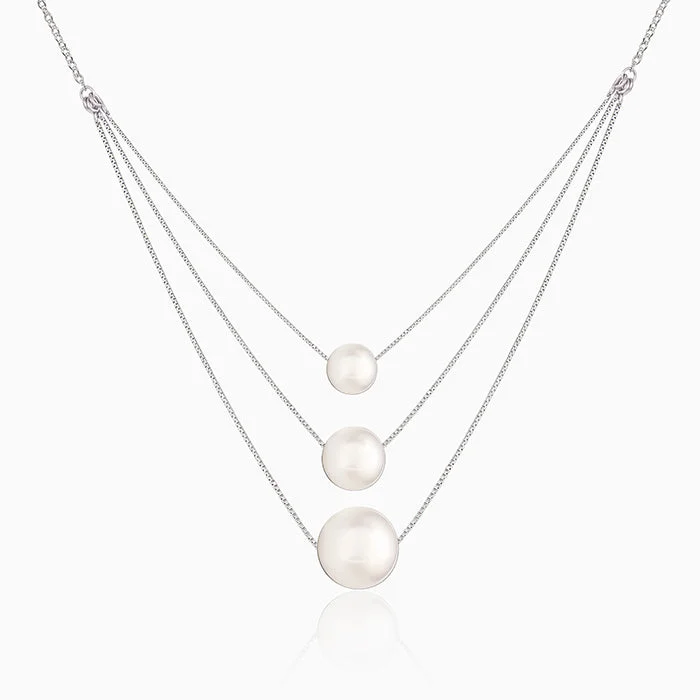 Shop Classic Women's  Necklaces & Pendants with a Modern Twist-Silver Triple Layer Pearl Necklace With Link Chain