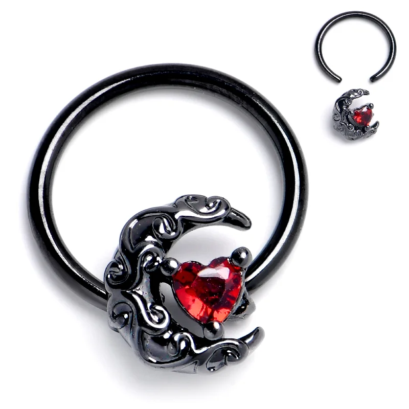Lip Rings with Unique Design Features16 Gauge 3/8 Red Gem Black Scroll Moon Heart BCR Captive Ring