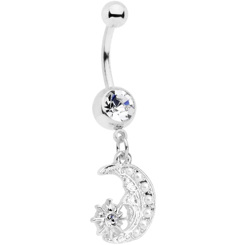 Belly Rings with Glamorous Shine for Bold Look -Clear Gem Peaceful Night Star Moon Dangle Belly Ring Belly Rings with Glamorous Shine for Bold Look -Clear Gem Peaceful Night Star Moon Dangle Belly Ring