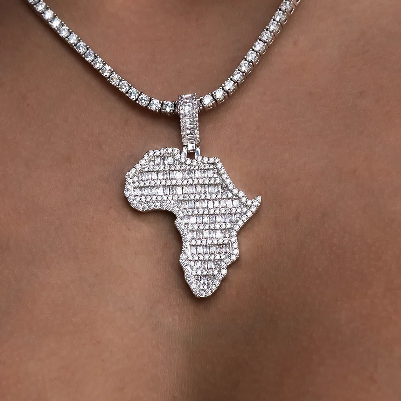 Shop Classic Women's Necklaces & Pendants with a Modern Twist-Iced Baguette Africa Pendant Shop Classic Women's Necklaces & Pendants with a Modern Twist-Iced Baguette Africa Pendant