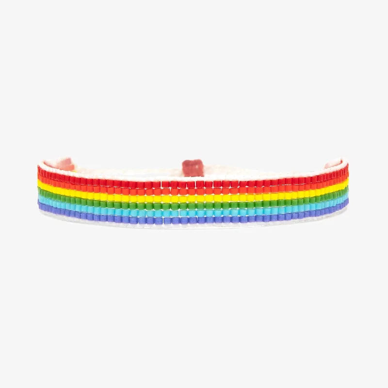 Casual Silver Bangles for Women-Woven Rainbow Seed Bead Bracelet