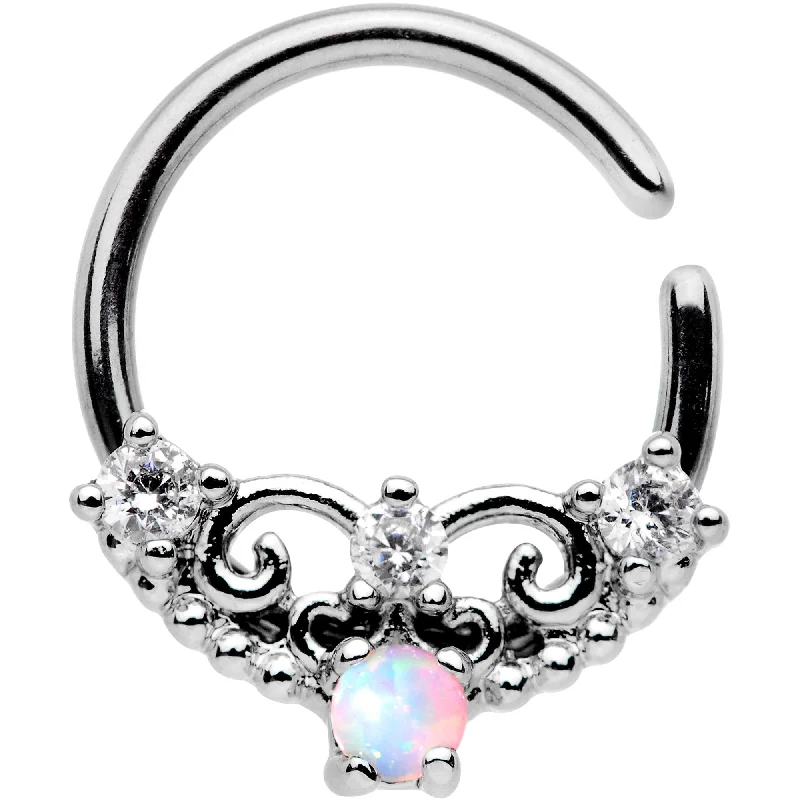 Unique Nose Rings for Women -16 Gauge 5/16 White Synthetic Opal Ornate Tiara Seamless Circular Ring Unique Nose Rings for Women -16 Gauge 5/16 White Synthetic Opal Ornate Tiara Seamless Circular Ring